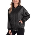 thumbnail image 4 of INSPIRE CHIC Faux Leather Jacket for Women's Oversized Stand Collar Zip Pockets Coats, 4 of 5