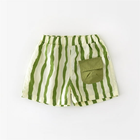 ITSAME Toddler Boys Girls Casual Shorts, with Pocket Fashion Striped Print Elastic Waist Summer Lightweight Comfortable Shorts Green 12M