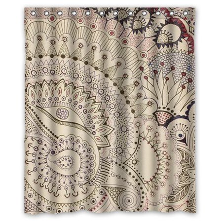 Greendecor Beige Brown Oriental Iranian Paisley Swirls Waterproof Shower Curtain Set With Hooks Bathroom Accessories Size 60x72 Inches Walmart Com Walmart Com
