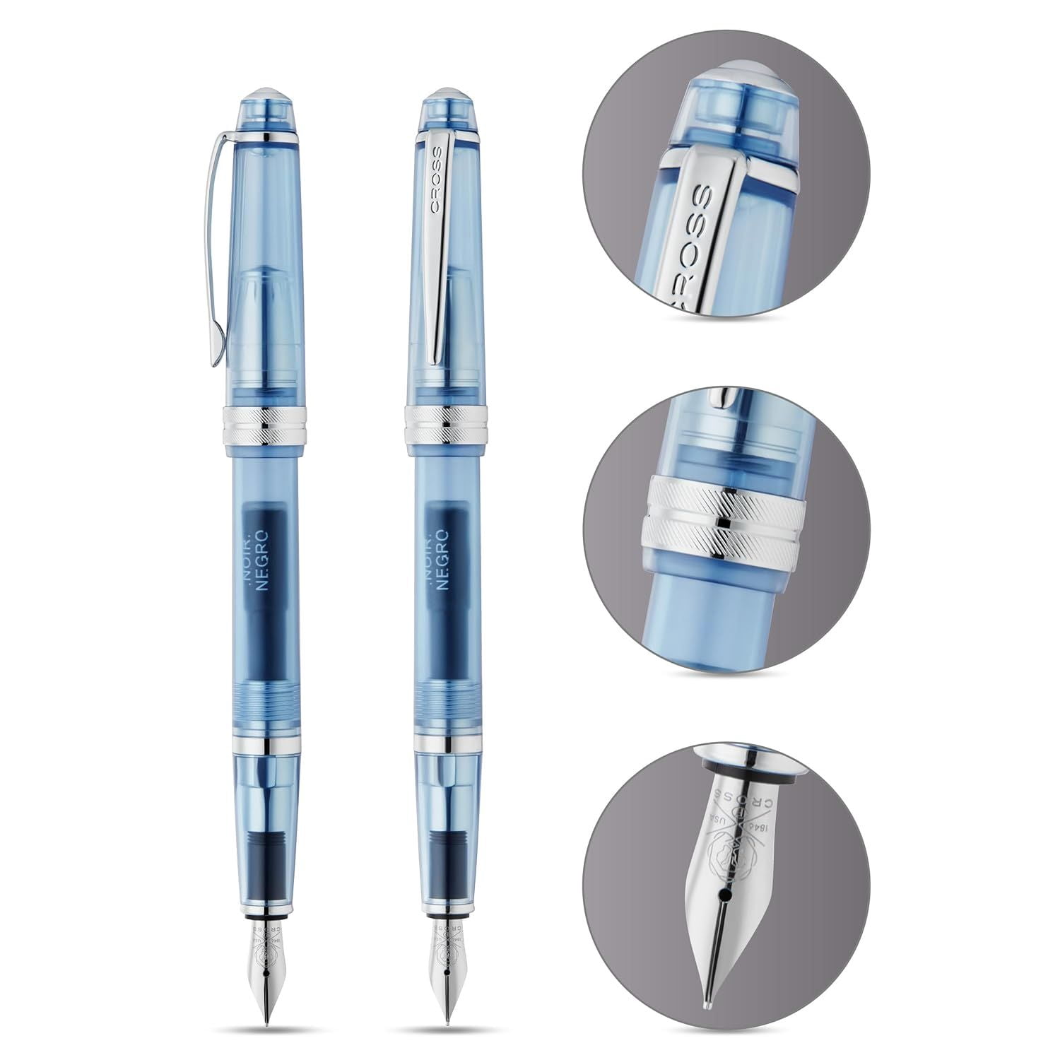 Cross Bailey Light Translucent Navy-Blue Resin with Bright Chrome Internal Mechanism and Chrome-plated Appointments Extra-Fine Nib Fountain Pen