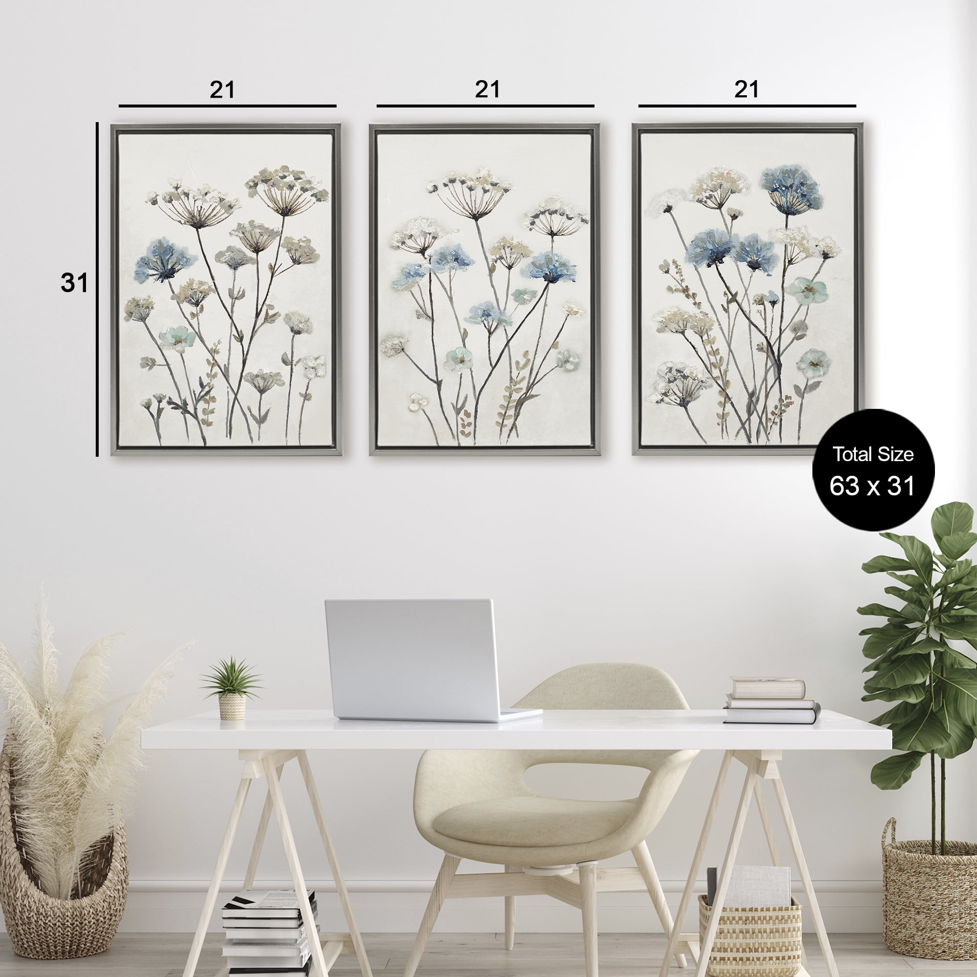 Stupell Industries Neutral & Blue Garden 3 Piece Gray Framed Floater Canvas Set, design by Patricia Pinto