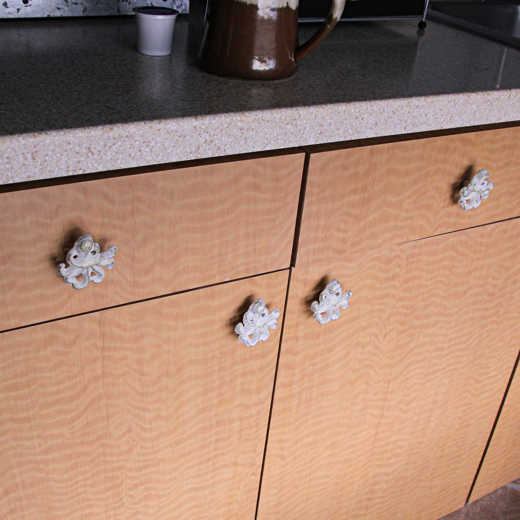 Zeckos White Cast Iron Octopus Drawer Pulls Cabinet Knob Set of 6