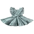 thumbnail image 3 of Girls Solid Color Suspender Skirt  Sleeveless Square Collar Large Hem High Waist Dress with Ruffles, 3 of 7