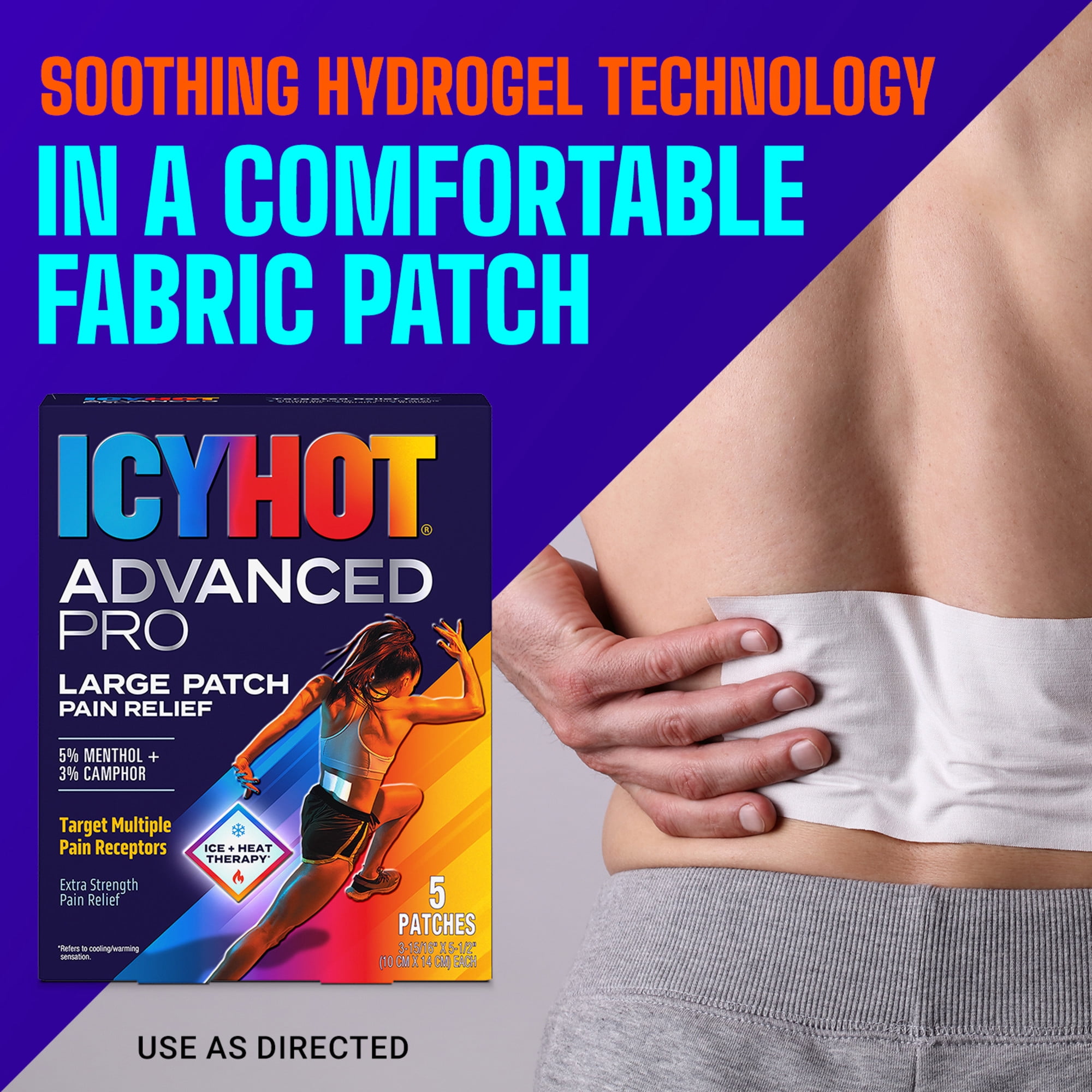 Icy Hot Advanced PRO Pain Relief Patches, Extra Strength With Menthol 5% and Camphor 3%, Fabric Patch for Backaches, Neck, Shoulder, Knee, Elbow, Ankle and Leg, Muscle Strains and Arthritis, 5 ct.