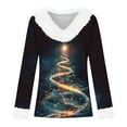 thumbnail image 2 of Uootdi Christmas Long Sleeve Shirts Gift for Women Faux Fur Trim Xmas Tree Ugly Christmas Printed Graphic Shirts Classic Holiday Loose, 2 of 4