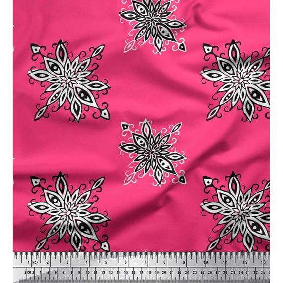 Soimoi Poly Georgette Fabric Floral Block Print Fabric by The Yard 52 Inch Wide