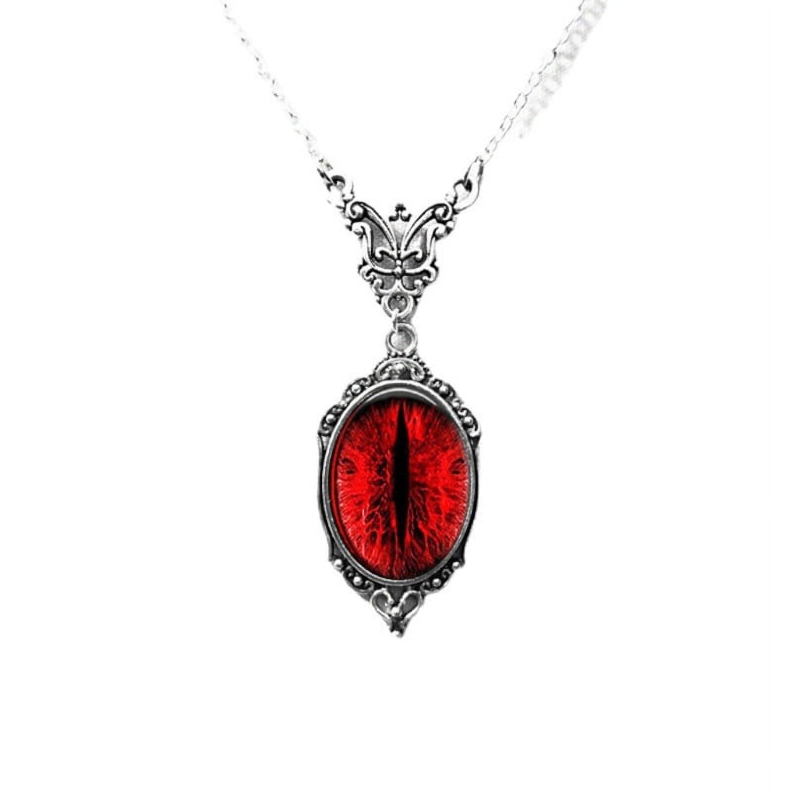 Cupimatch Men's Gothic Dragon Head Pendant Necklace - Stainless Steel, 22 Inch Chain, Silver Red - View #3