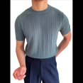 thumbnail image 3 of Camiseta Informal de Punto Acanalado de Corta con Cuello Redondo y Bajo Fino para Hombre, Color Liso Azul M, 3 of 10