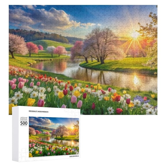 Spring and Flowers 500-Piece Wooden Puzzle – Unique Shapes, Fun for All Ages, Enjoyable Family Time