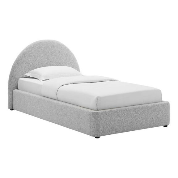 Pemberly Row Arched Round Twin Platform Bed in Heathered Weave Light Gray