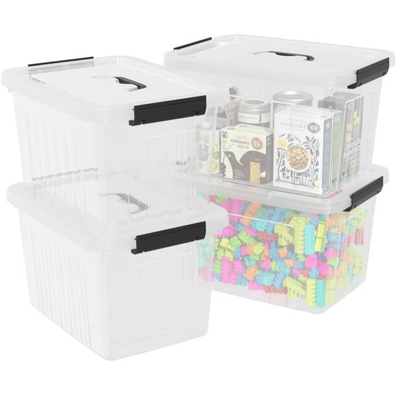 18 Quart Plastic Storage Bins with Lid, Clear Plastic Storage Tote, 4-Pack