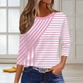 thumbnail image 4 of Lmueinov 3/4 Length Sleeve Womens Tops Geometric Printed Crew Neck Tunic Loose Fit Casual Blouses Striped Trendy T Shirt for Summer Fall Daily Wear, 4 of 6
