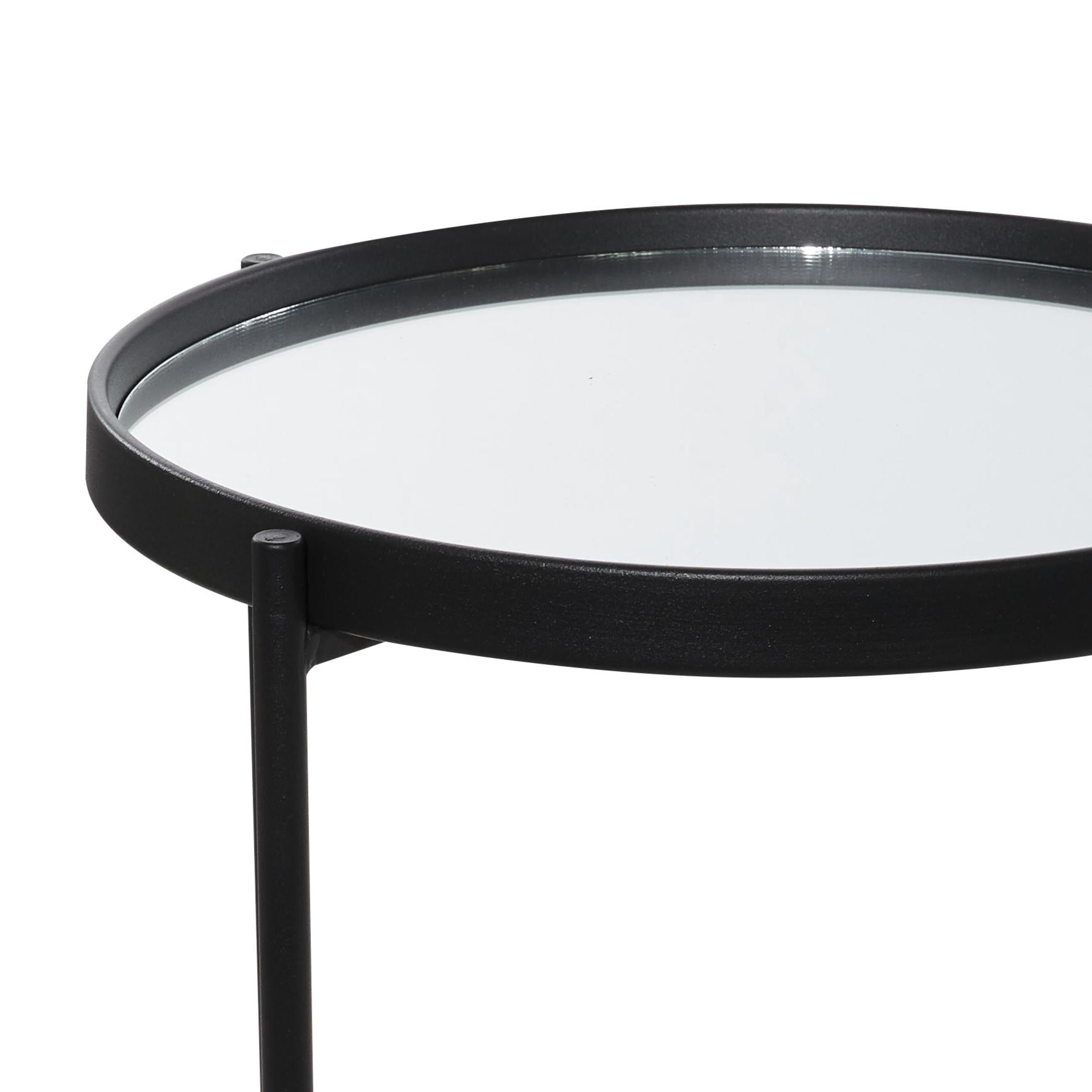 DecMode 15" x 28" Black Metal 2 Level Accent Table with Mirrored Glass Top, 1-Piece