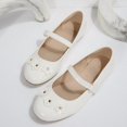 thumbnail image 3 of Rexoro Girls' Mary Jane Flats Kid Party Dress Shoes Princess Girl Shoes with Bow & Decor for Wedding Birthday White Flower 12 Little Kid, 3 of 6