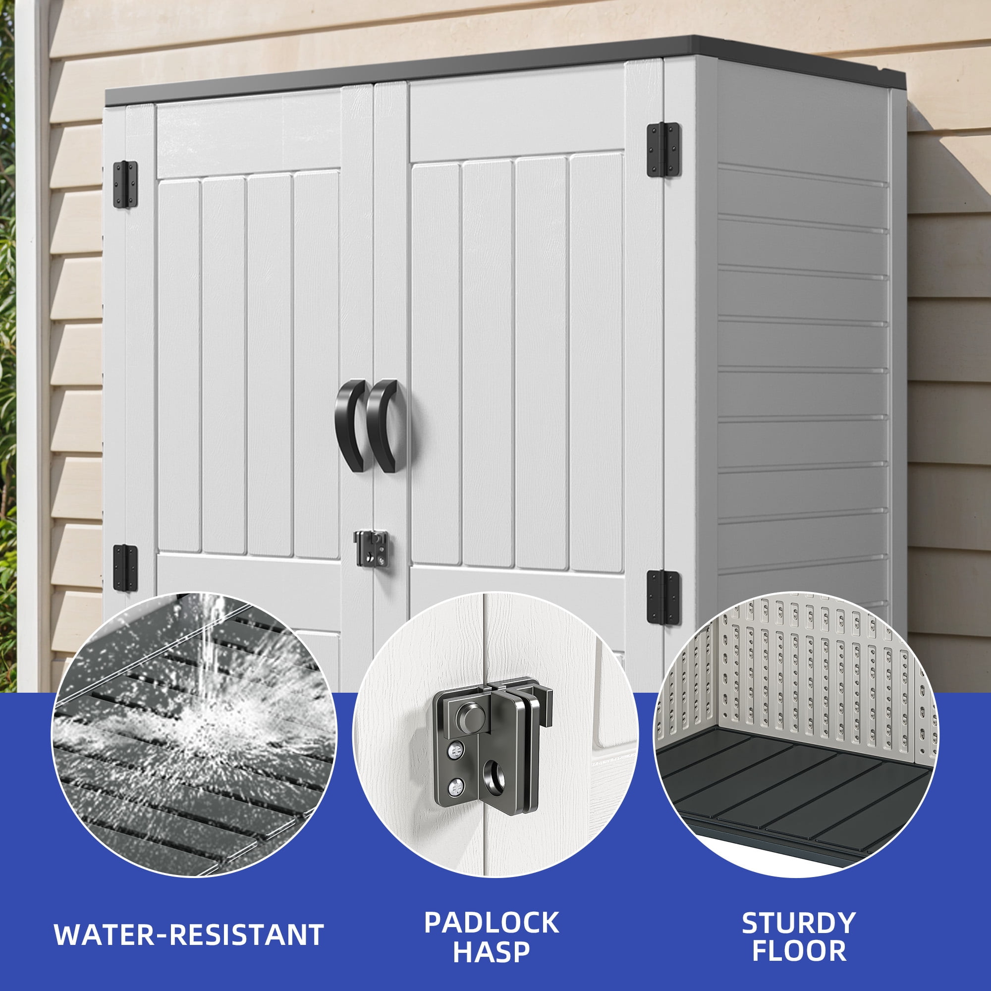 Uforic Outdoor Storage Shed, 59 Cu Ft Tool Shed Ideal for Garden, Garage & Patio, Lockable Door, Off-White