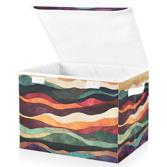 Yayeee Collapsible Cube Storage Bin with Lid Fabric Closet Decorative Basket with Handles, Artistic Desert Pattern