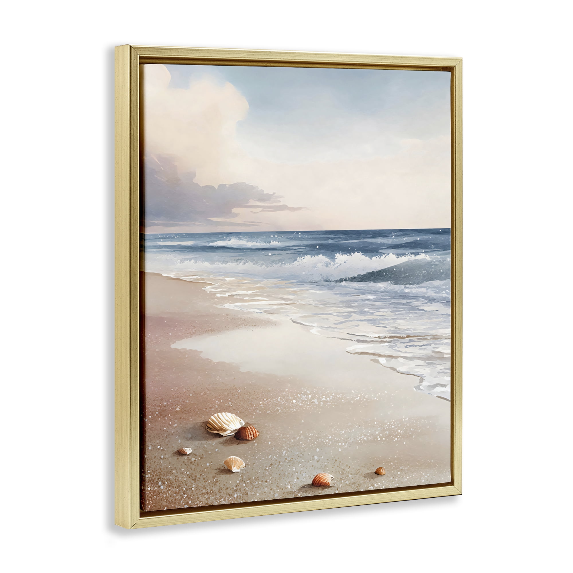Stupell Industries Washed Up Seashells Gold Framed Floater Canvas Wall Art, design by Franklyn Gregory