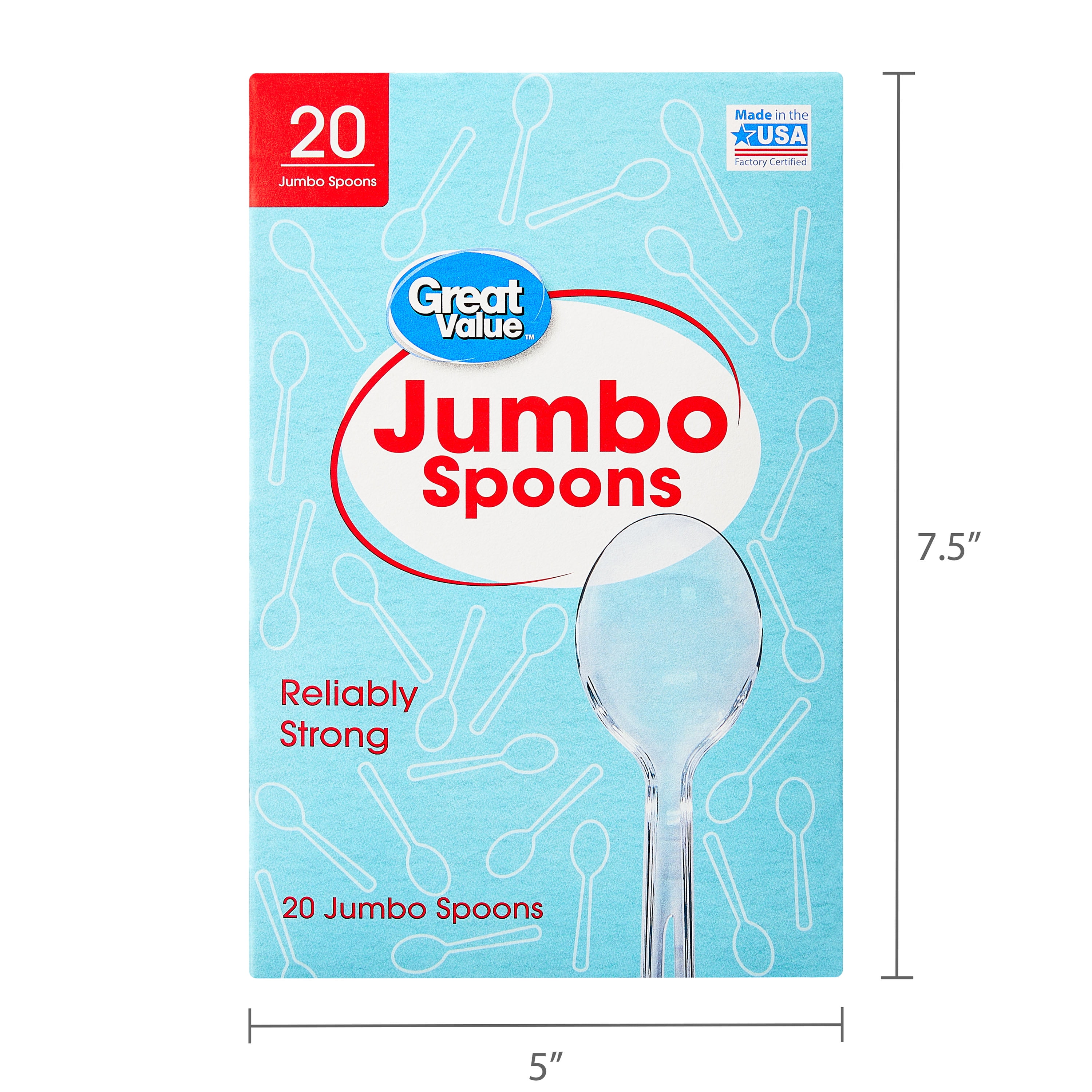 Great Value Premium Clear Jumbo Disposable Plastic Spoons, Polystyrene, 20 Count