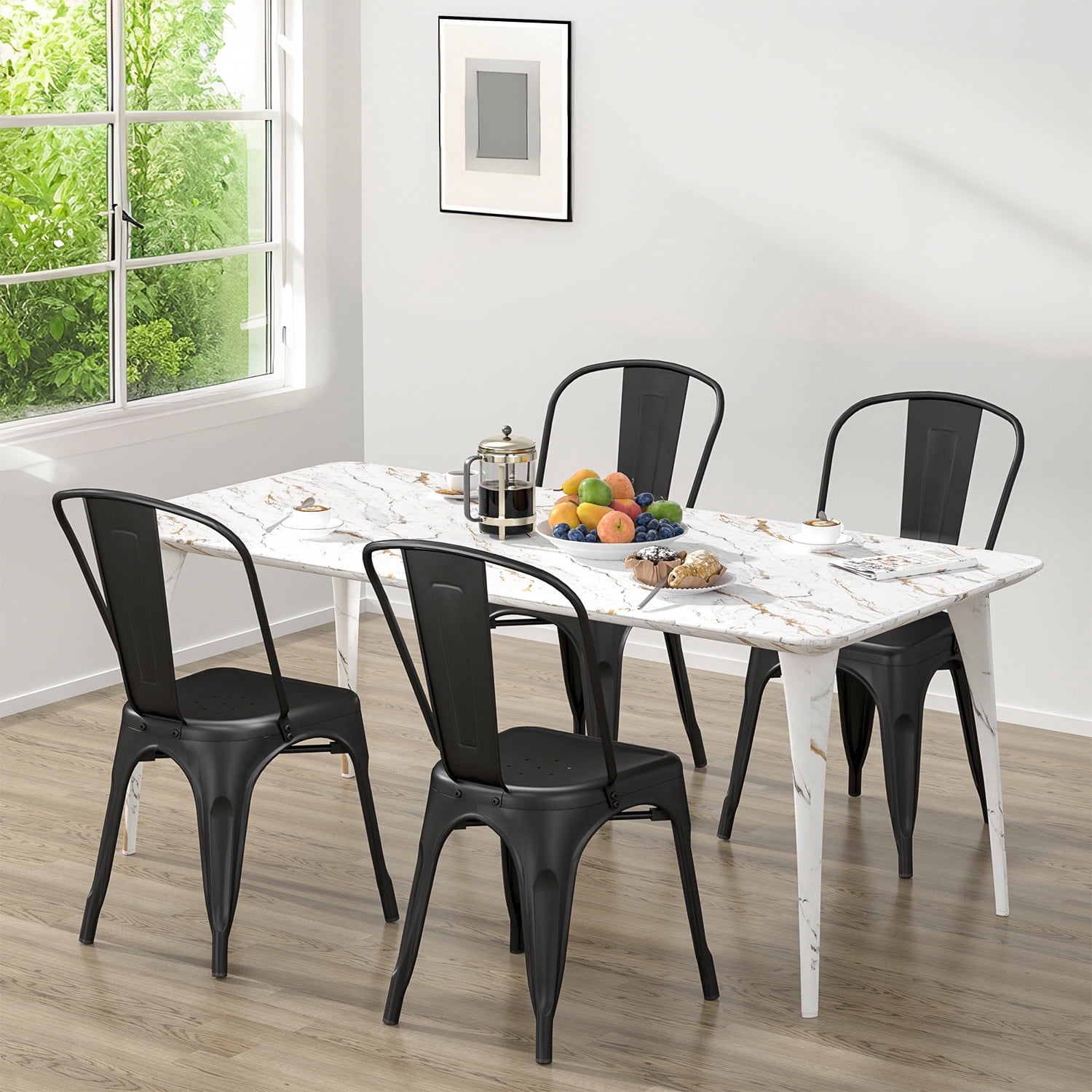 VOLIX 33'' Black Metal Dining Chair Stackable Side Chair  Outdoor Indoor Patio Chair (Set of 4)