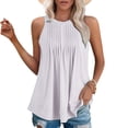thumbnail image 2 of ATOYSOY Women's Business Casual Pleated Shirts Loose Basic Tank Tops Dressy Tunic Solid Color Blouses Round Neck Tees Workout Fashion Sleeveless Pullover White L, 2 of 8