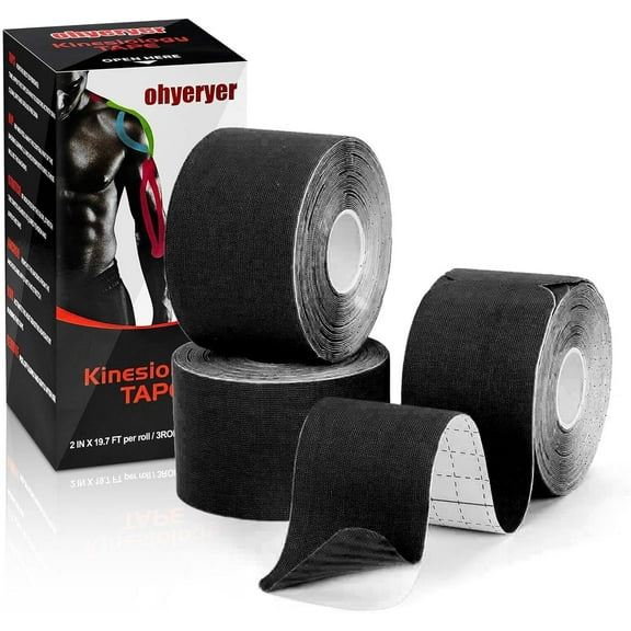 Kinesiology Tape Elastic Sports Tape(3 Rolls) Waterproof,Breathable,Latex free Adhesive for Muscles Shin Splints Knee,Shoulder,Elbow,Ankles,Back,Wrist,2" x 19.7 feet,24 Strips Per Roll