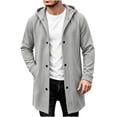 thumbnail image 6 of Men Winter Cardigan Jacket Hooded Button Mid Long Down No Zip Casual Long Sweatshirt Outerwear with Pockets Ribbed Cuffs, 6 of 7