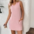 thumbnail image 2 of Lenpel Women's Sleeveless Mini Dress 2025 Summer Casual V Neck Striped Textured Tank Dress Tunic Short Dress with Pockets, 2 of 5