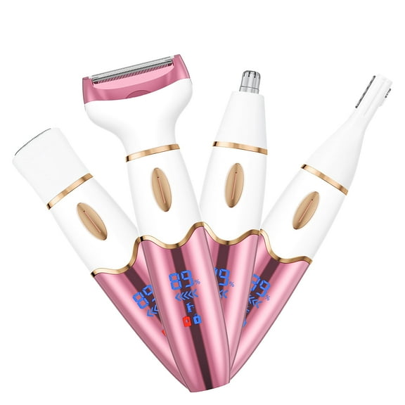 Electric Razor for Women, 4 in 1 Bikini Trimmer Wet & Dry Body Razors and Facial Hair Remover, Rechargeable Led Display Hair Removal Kit for Nose Face Body Leg Bikini Arm Hair