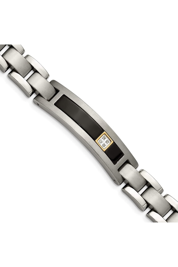 Titanium Titanium/14K Polished/Brushed With Black Onyx .05Ct. Dia 8In Bracelet (8 X 12.5) Made In China tbb160-8