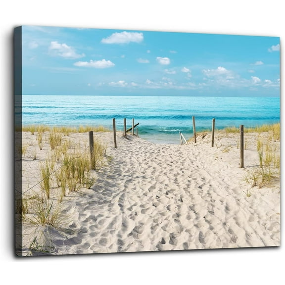 Small Beach Scene Bathroom Wall Art Beach Path Coastal Canvas Wall Decor Blue Sea Bedroom Ocean Pictures Prints Wall Decorations Seascape Office Kitchen Framed Artwork 12 X 16 Inches