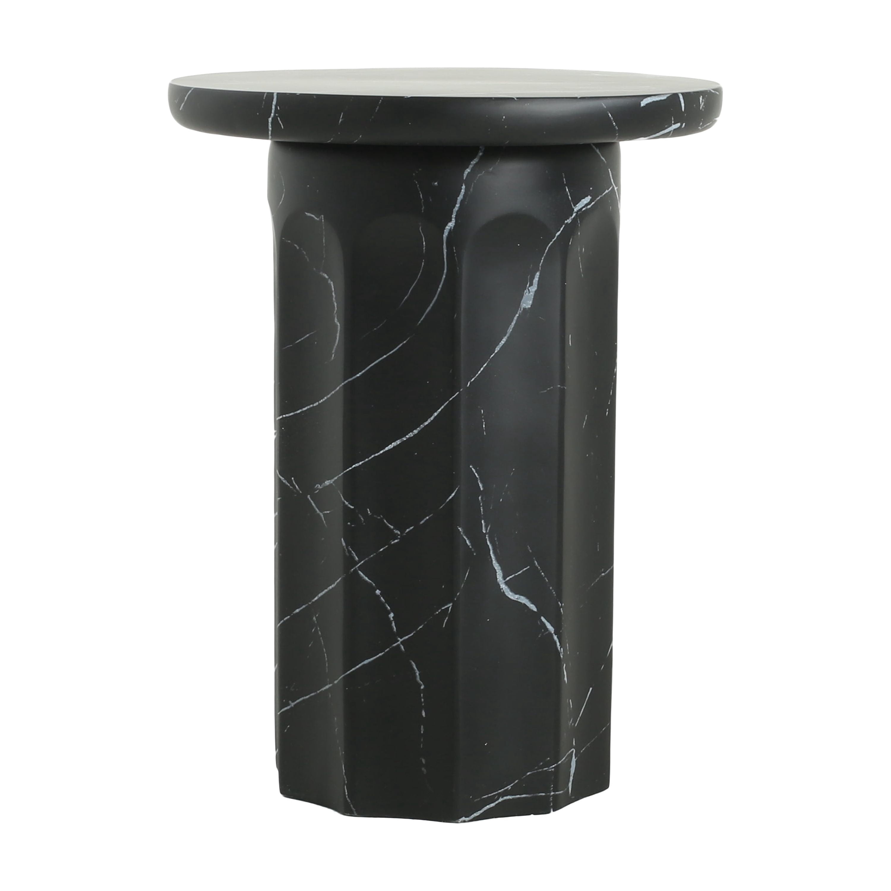 Side End Table, Outdoor Lightweight Concrete Table for Patio Balcony Garden, Black Marble