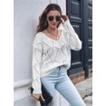 thumbnail image 2 of Fall Sweaters Round Neck Crochet Hollow Out Cute Winter Pullover Sweaters for Women Trendy White M, 2 of 8