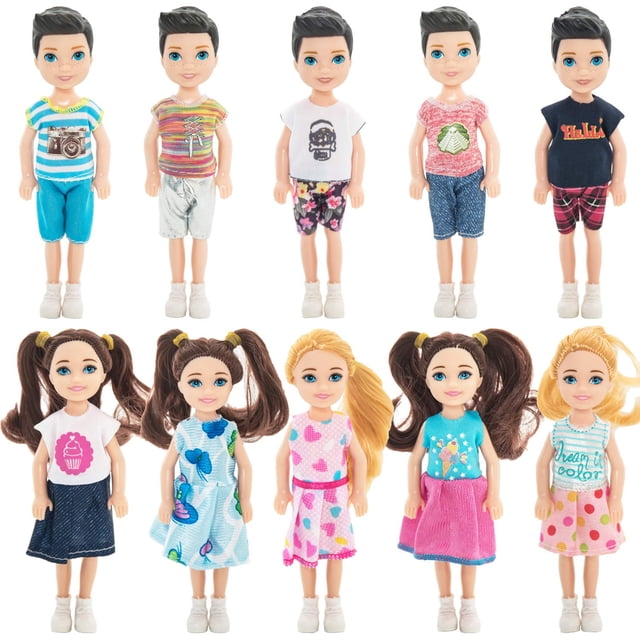 ONEST 10 Sets 5 Inch Mini Doll with Doll Clothes Party Grown Outfits Doll Accessories for Kids