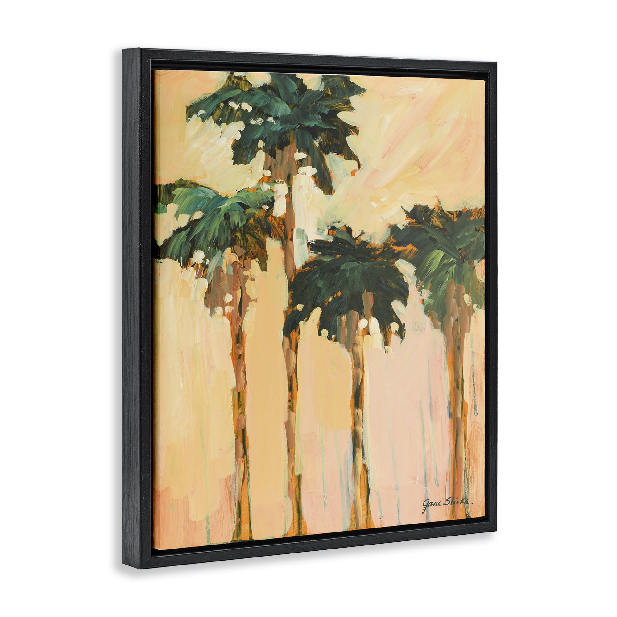 Stupell Industries Shady Palms Impression Coastal Painting Black Floater Framed Canvas Art Print Wall Art, 17 x 21