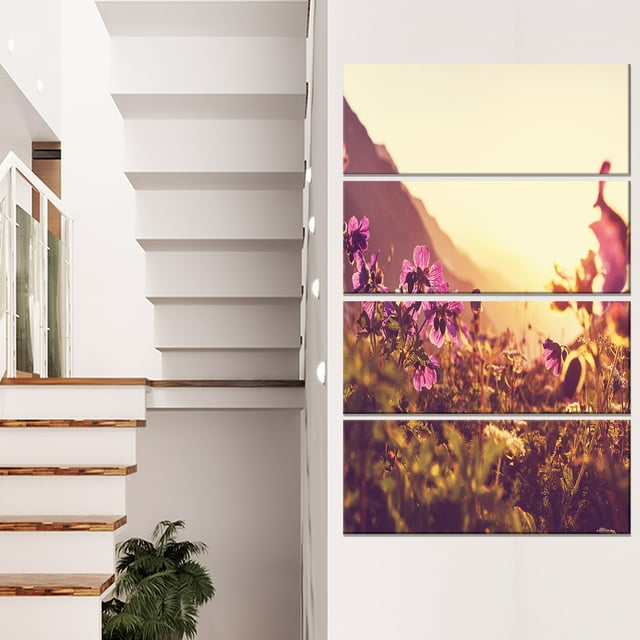 Mountain Pasrate avec Fleurs Violettes - Impression sur Toile Florale
