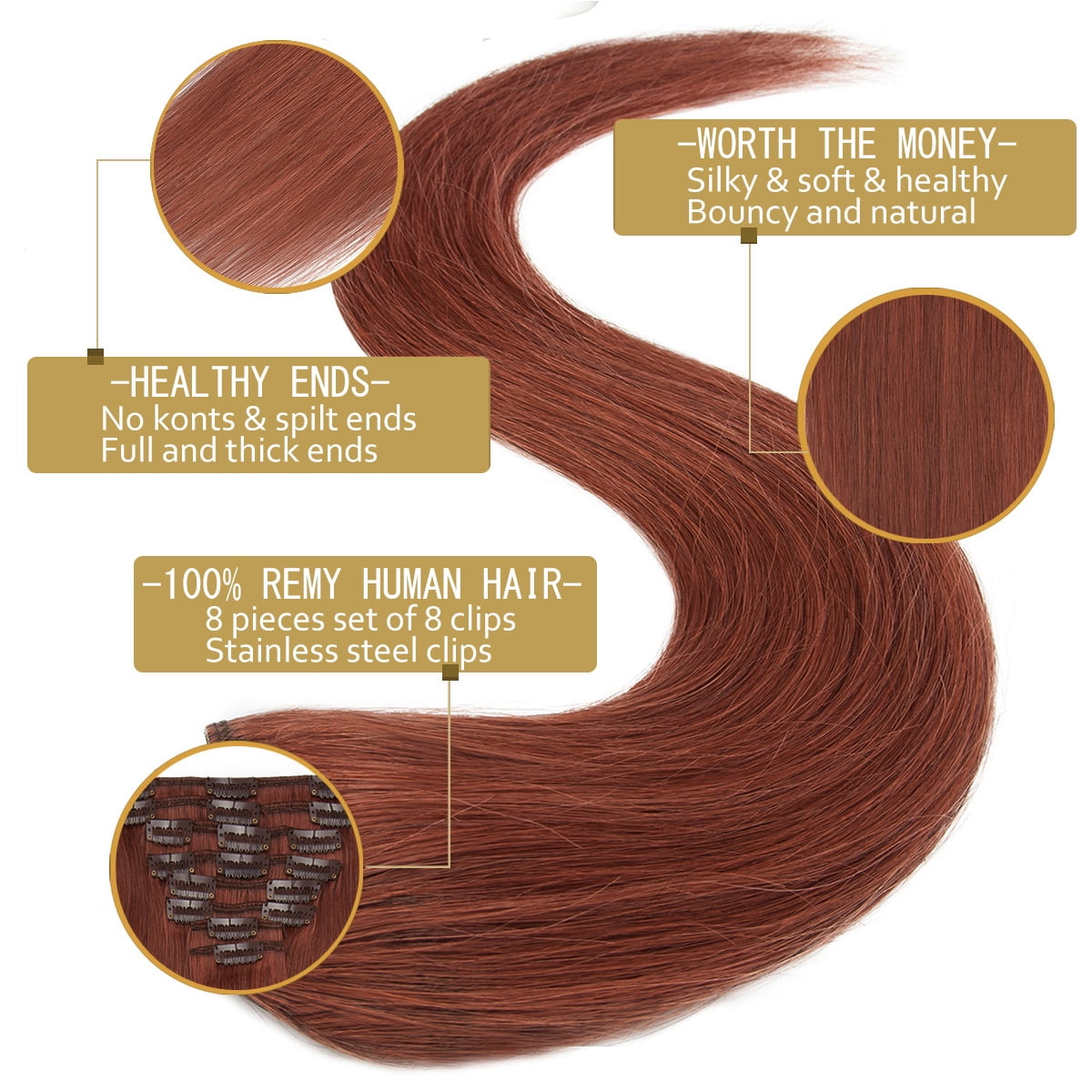 SEGO Clip in Hair Extensions 100% Real Remy Human Hair Full Head Straight Balayage Hair 8-24 inch
