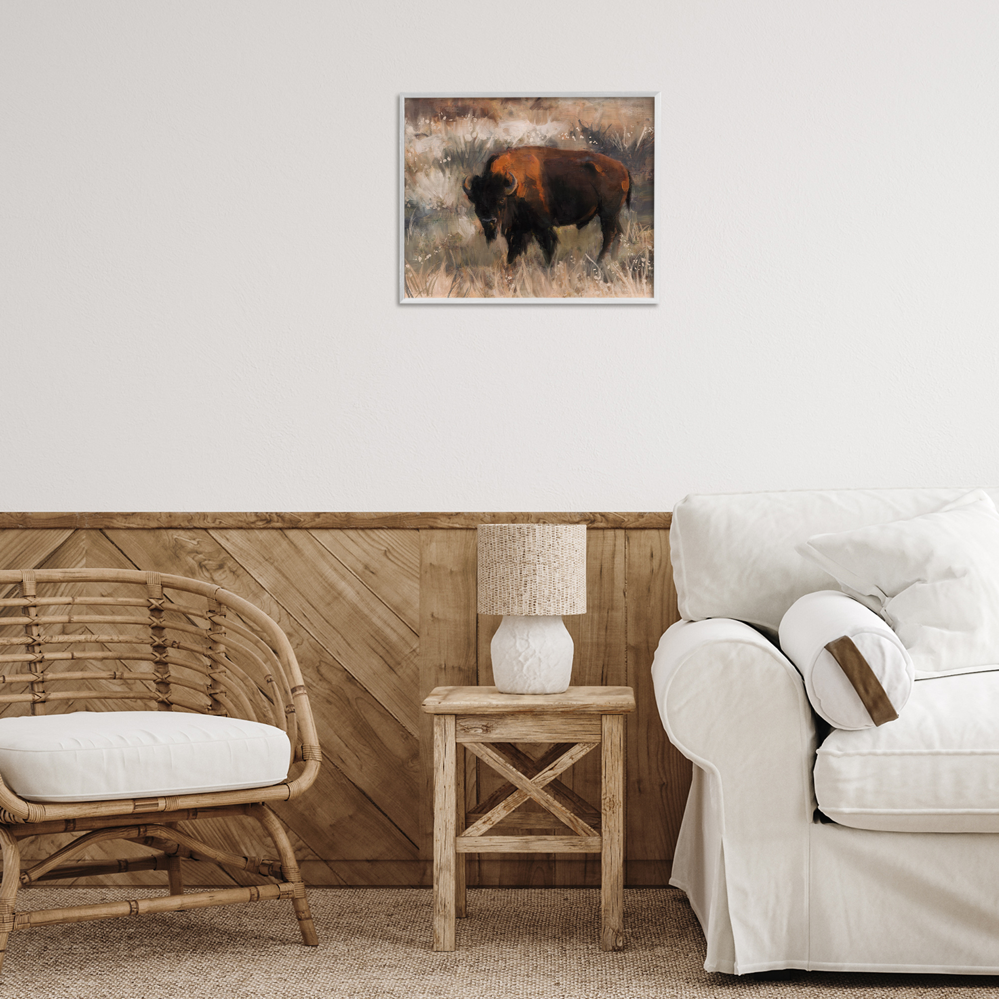 Stupell Industries Traditional Bison Range Animals & Insects Painting White Framed Art Print Wall Art, 20 x 16
