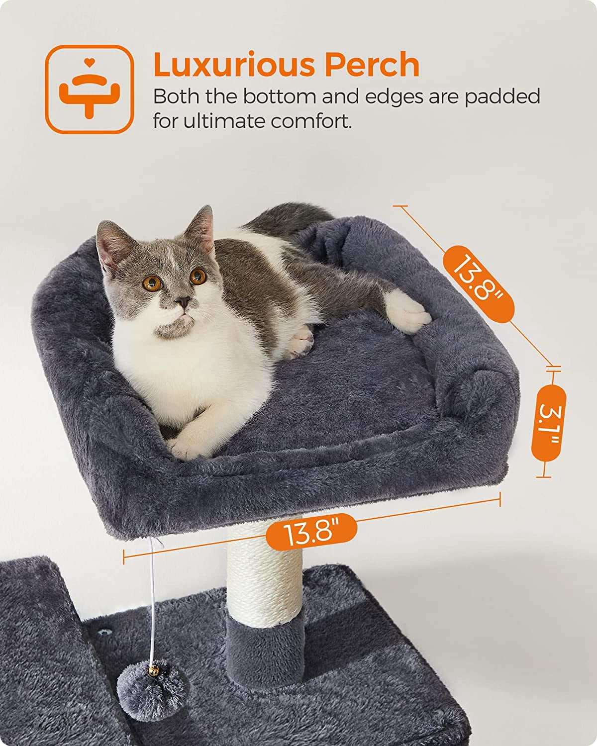 56.3'' Cat Tree Tower for Indoor Cats ,Multi-Level Cat Condo Cat Furniture with Scratching Posts, Perches, Hammock, Cave ,Smoky Gray