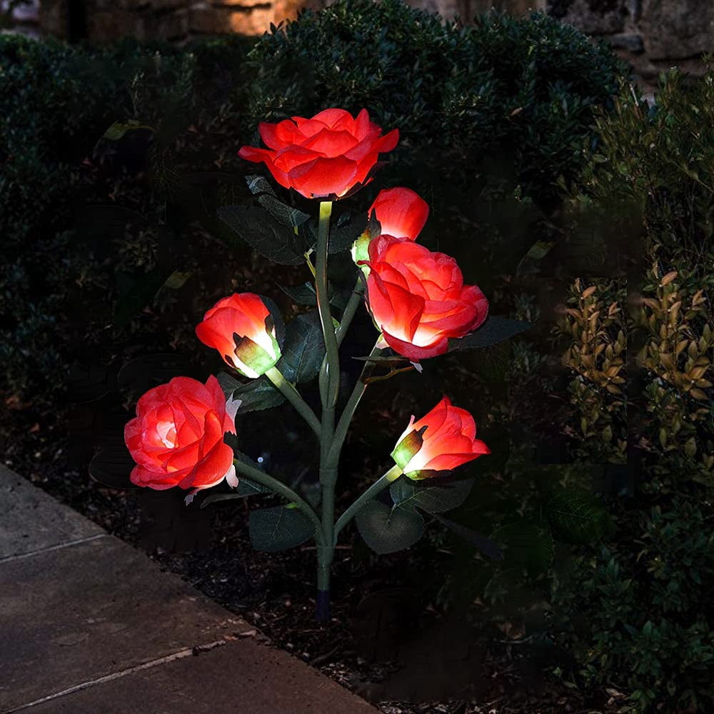 Solar Rose Flower Lights [Upgraded 6 Flowers], Outdoor Solar Powered