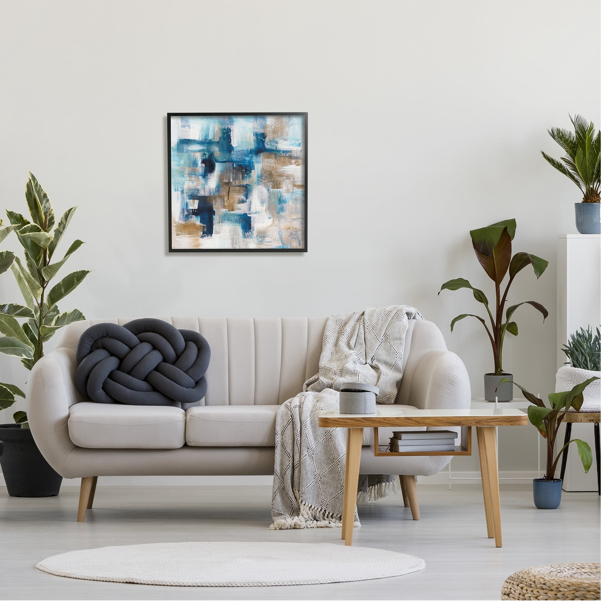 Stupell Industries Dynamic Blocked Blue Square Brushstrokes Modern Design Painting Black Framed Art Print Wall Art, Design by Stella Chang