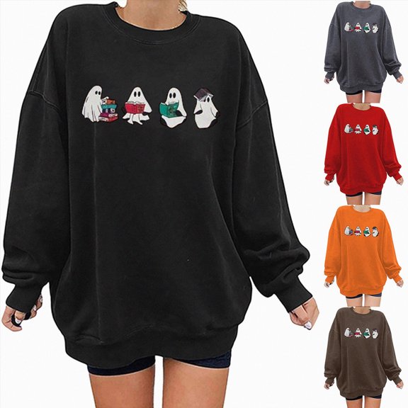 Halloween Women Pumpkin Sweatshirt Funny Pumpkin Face Graphic Pullover Crewneck Long Sleeve Fall Shirts Top(Black,M)