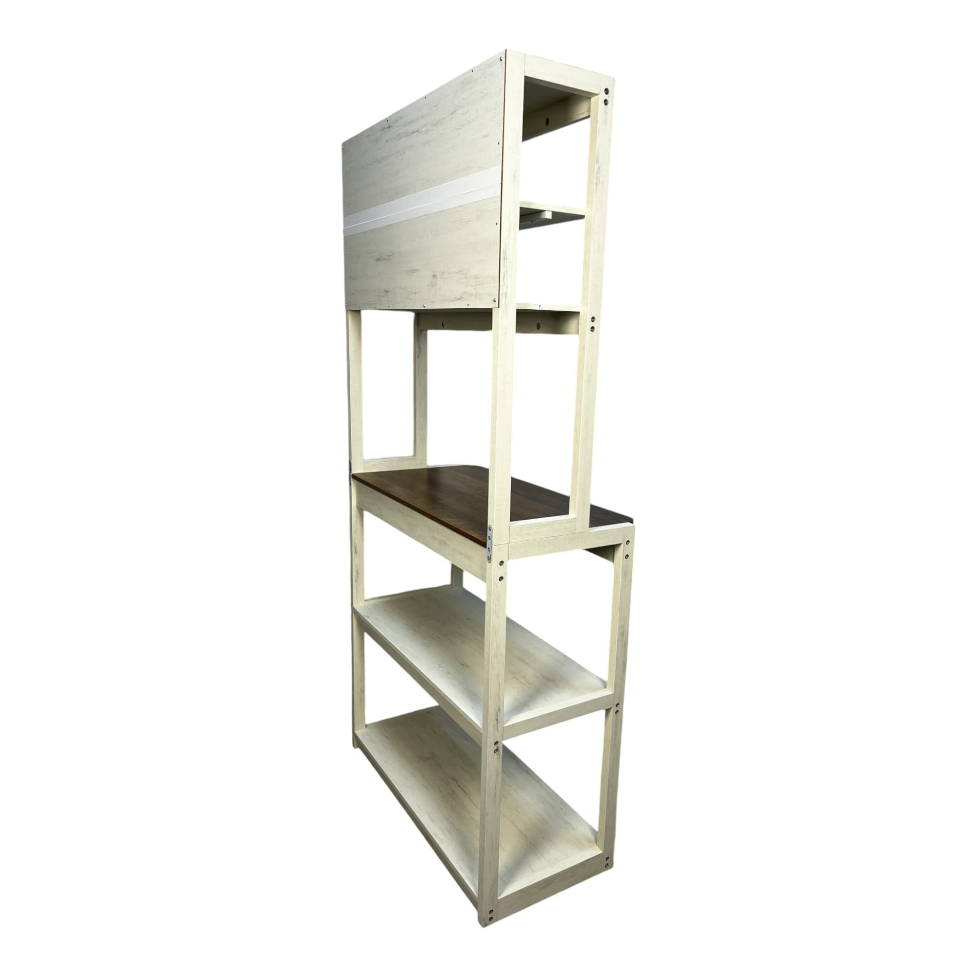 5-Tier Bakers Rack, Kitchen Storage Shelf and Microwave Stand with Coffee Bar, Particle Board Organizer for Pantry, 31.50 Inch, Brown and White