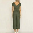 thumbnail image 5 of Funicet Jumpsuits for Women Casual Solid V-neck Button Cut Open Back Casual Short Sleeved Jumpsuit Green S, 5 of 5