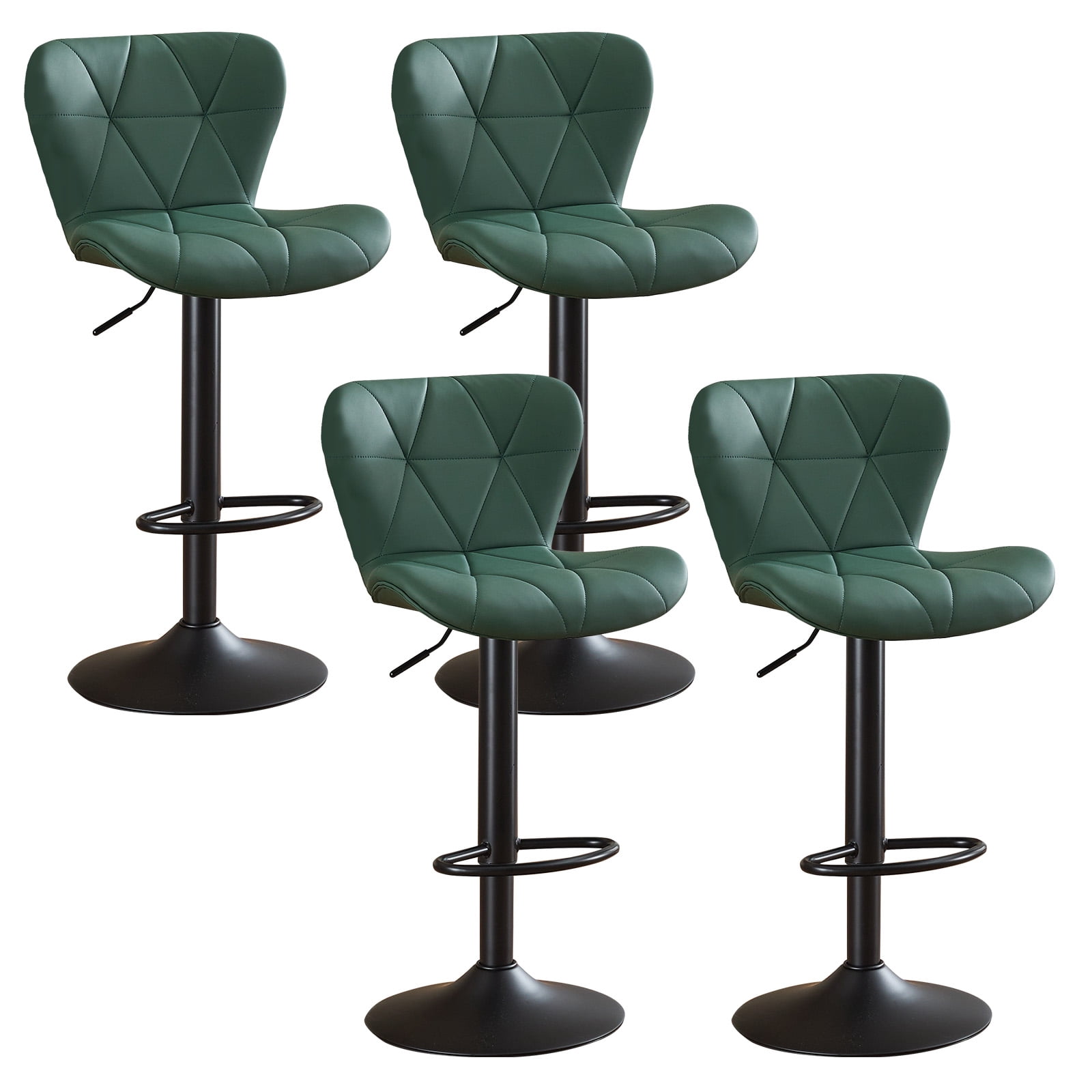 Restworld Solo Classic Adult Low Back Adjustable Seat Height Bar Stools - Set of 4, Green