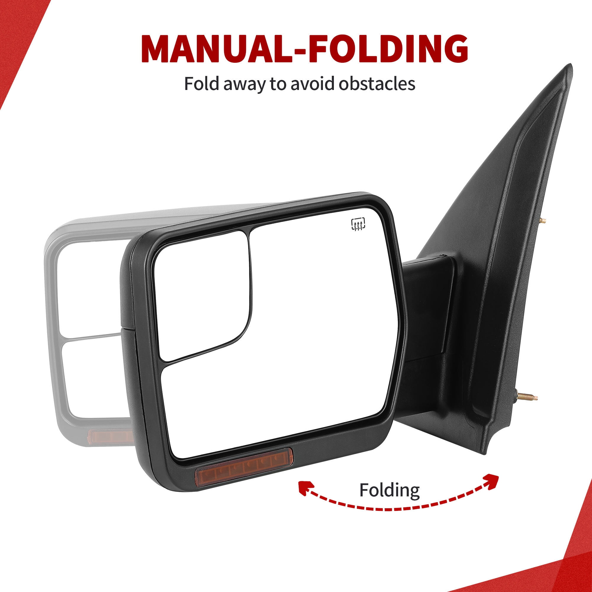LEDKINGDOMUS Driver Side Left Power Heated Manual Folding Door Mirror with Turn Signal & Puddle Light Compatible with Ford F150 2004 2005 2006 2007 2008 2009 2010 2011 2012 2013 2014 Black