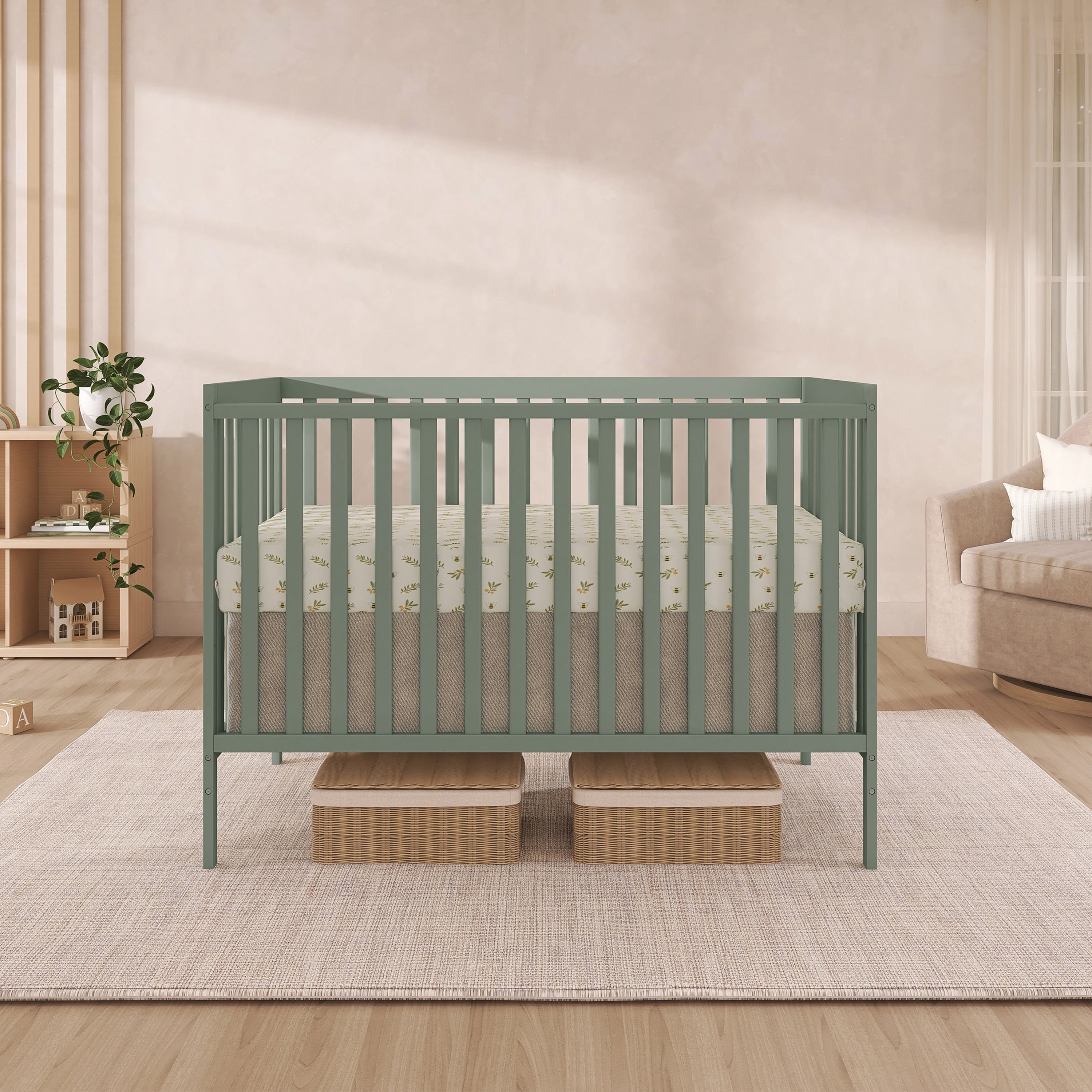 Dream On Me Synergy 5 in 1 Convertible Crib in Meadow Green, Greenguard Gold Certified