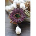 thumbnail image 6 of K-KED 18" 27mm White Baroque Keshi Pearl Necklace Ruby Flower Pendant, 6 of 6
