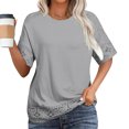 thumbnail image 2 of Women 3/4 Sleeve Tops Lace Patchwork Tshirts Crewneck Pullover Shirts Loose Oversize Blouses Casual, 2 of 6