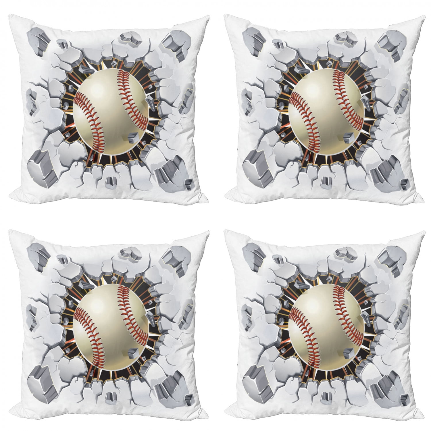 Sports Throw Pillow Cushion Case Pack of 4, Baseball and Old Plaster