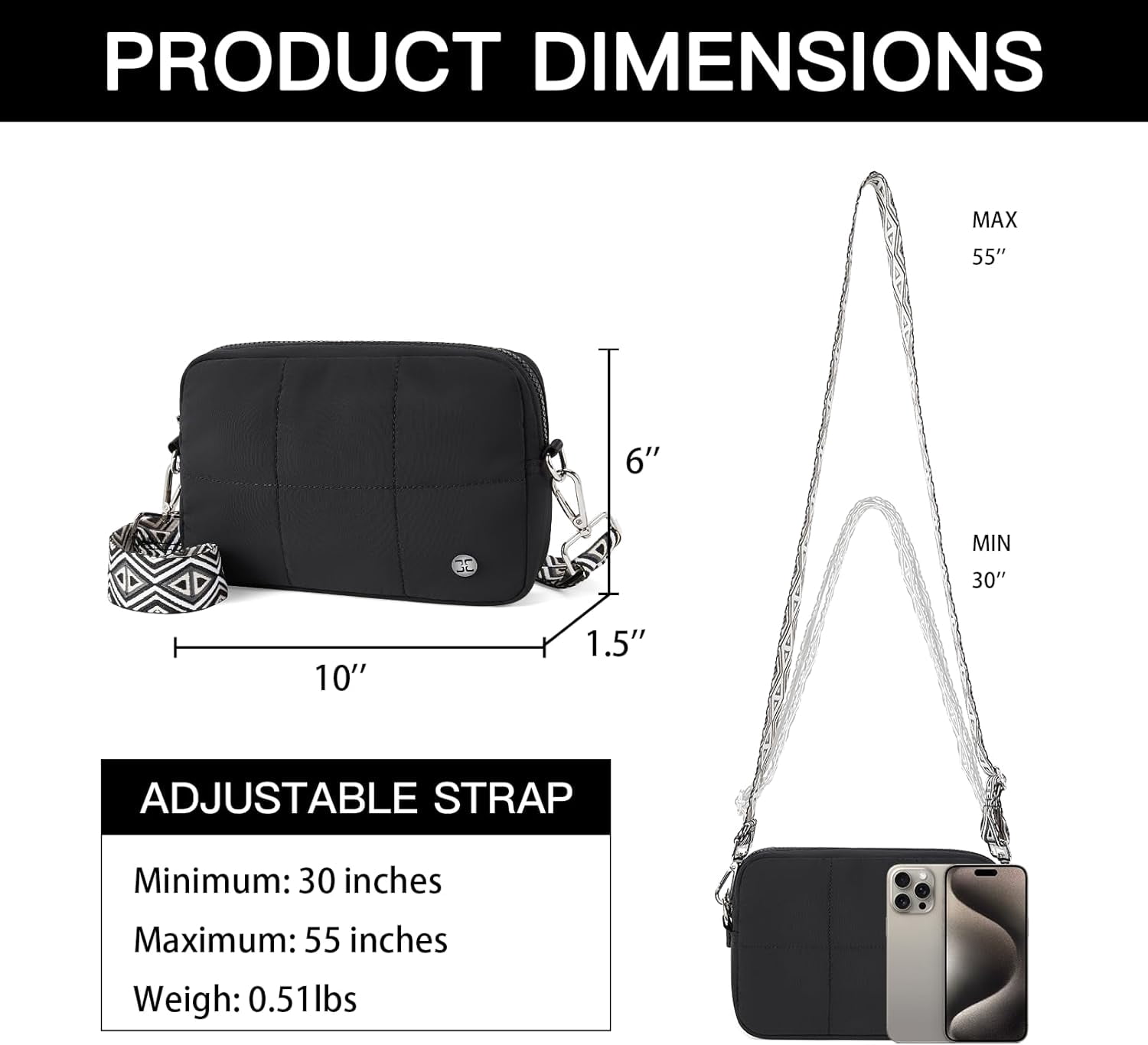 Crossbody Bags for Women Crossbody Purse with Guitar Strap Lightweight Puffer Shoulder Bag for Travel